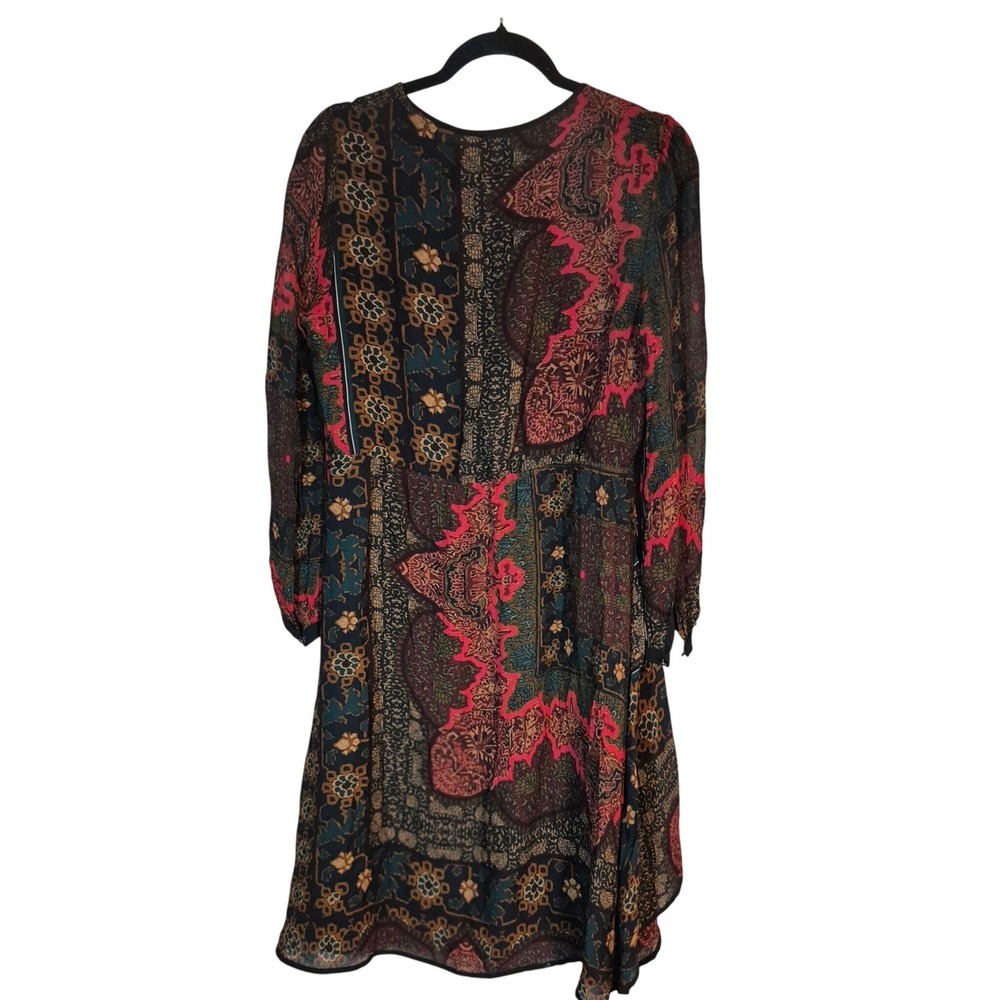 Ottod'Ame Womens Boho Patchwork Paisley V-Neck Long Sleeve Dress Size 10